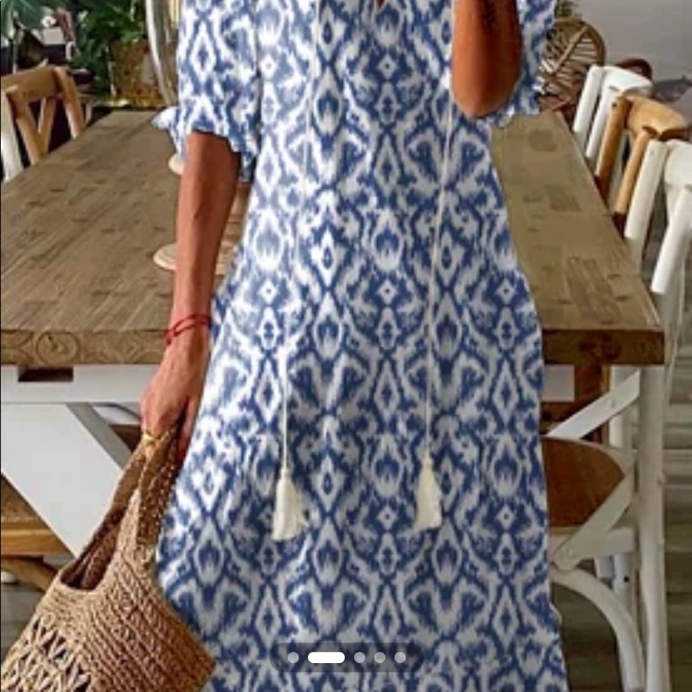 Blue Patterned Maxi Dress - Picture 2 of 11
